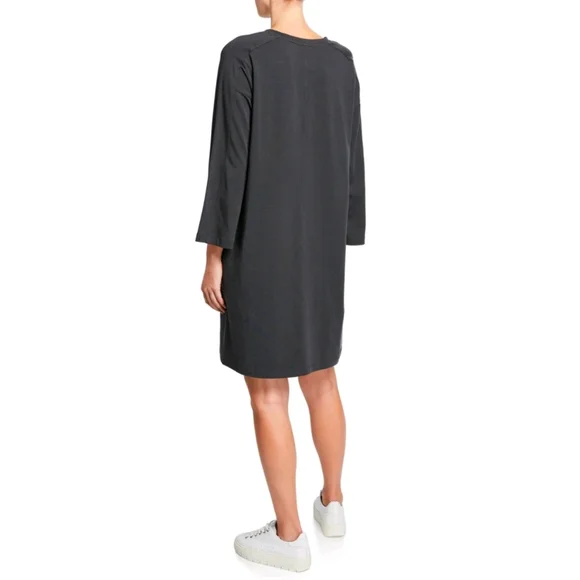 Eileen Fisher Organic-Cotton Jersey Round-Neck Dress Size Medium in Graphite